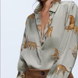 Zara Cheetah Silk Blouse